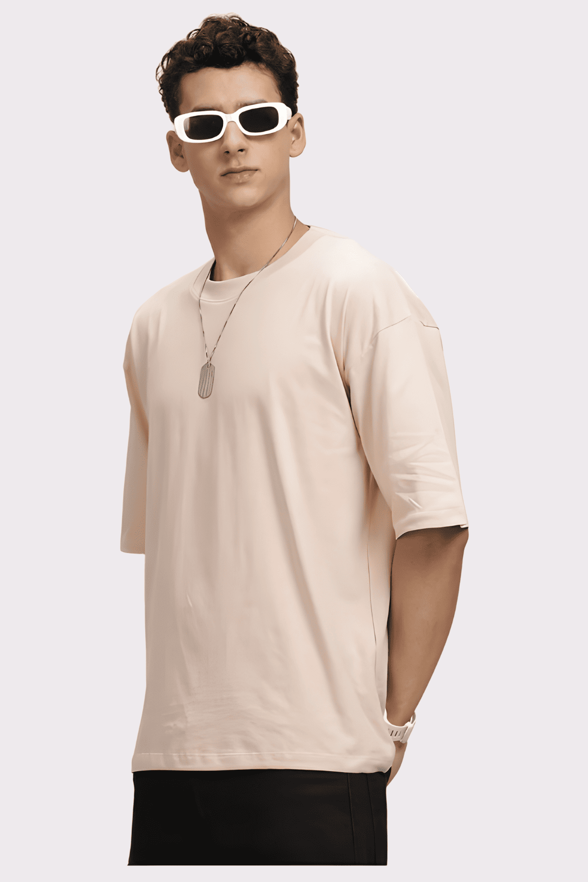 Custom Cream Oversized Fit Tee